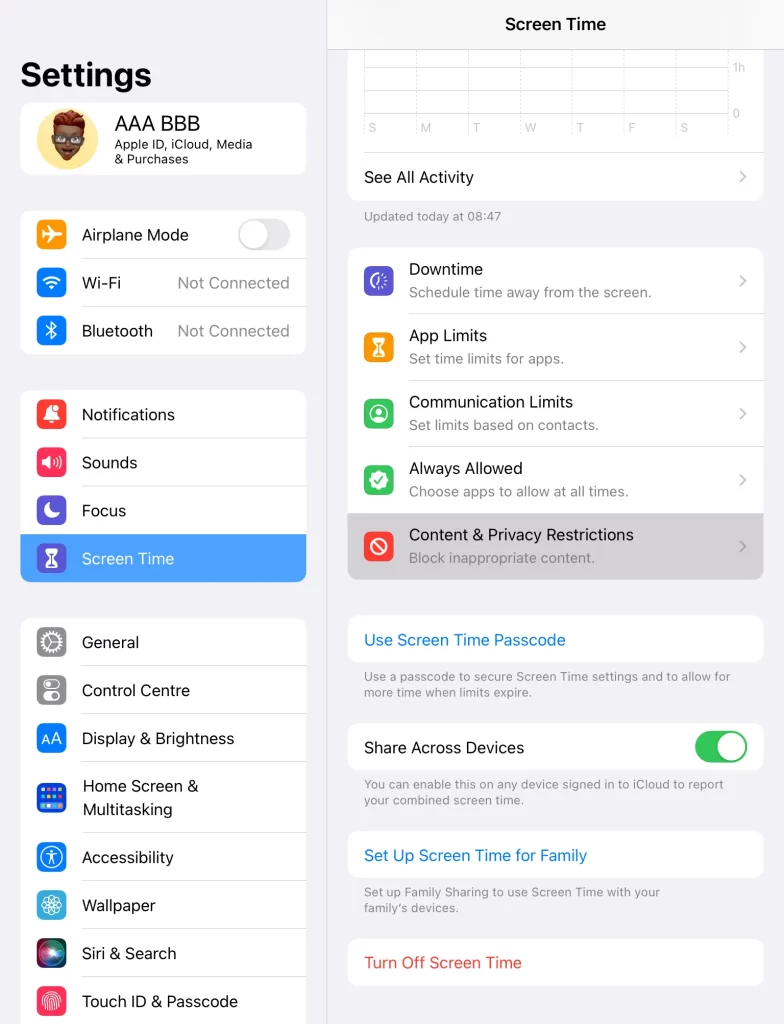 Access Content and Privacy Restrictions for Blocking Mature Content on iPad safety.