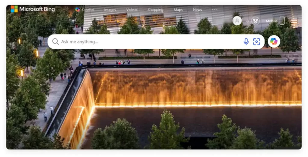 Open Bing Search to begin the process to Filter Explicit Results.