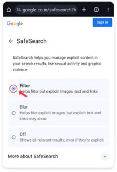 Selecting the filter Explicit Results