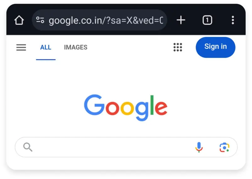 Google Home page with the search Tab