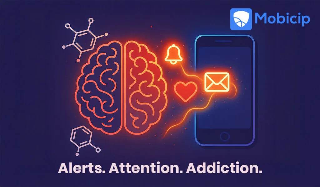 Sad child experiencing notification addiction in kids while looking at smartphone