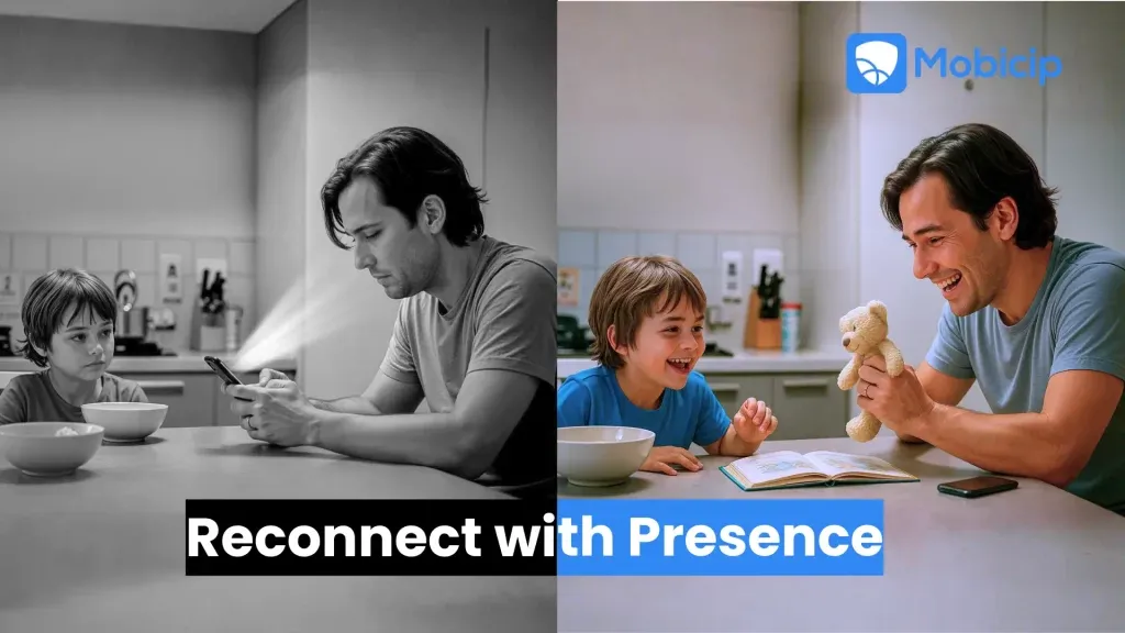 A parent distracted by a smartphone illustrating technoference in modern parenting
