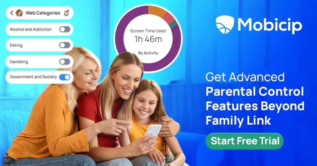 CTA image displaying how Mobicip’s parental controls complement Google Family Link.