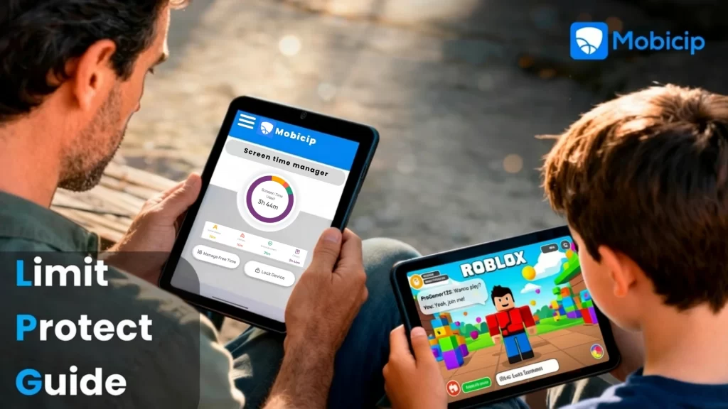 Parent using Mobicip, a parental control app for Android, to manage child’s device safely